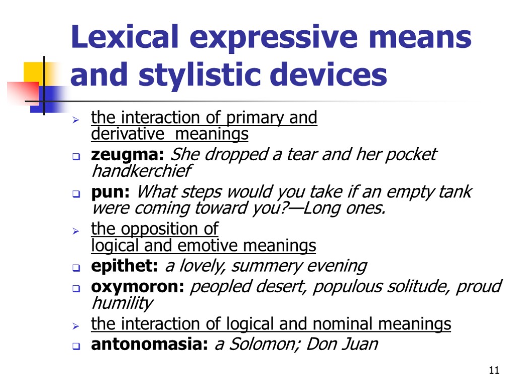 11 Lexical expressive means and stylistic devices the interaction of primary and derivative meanings